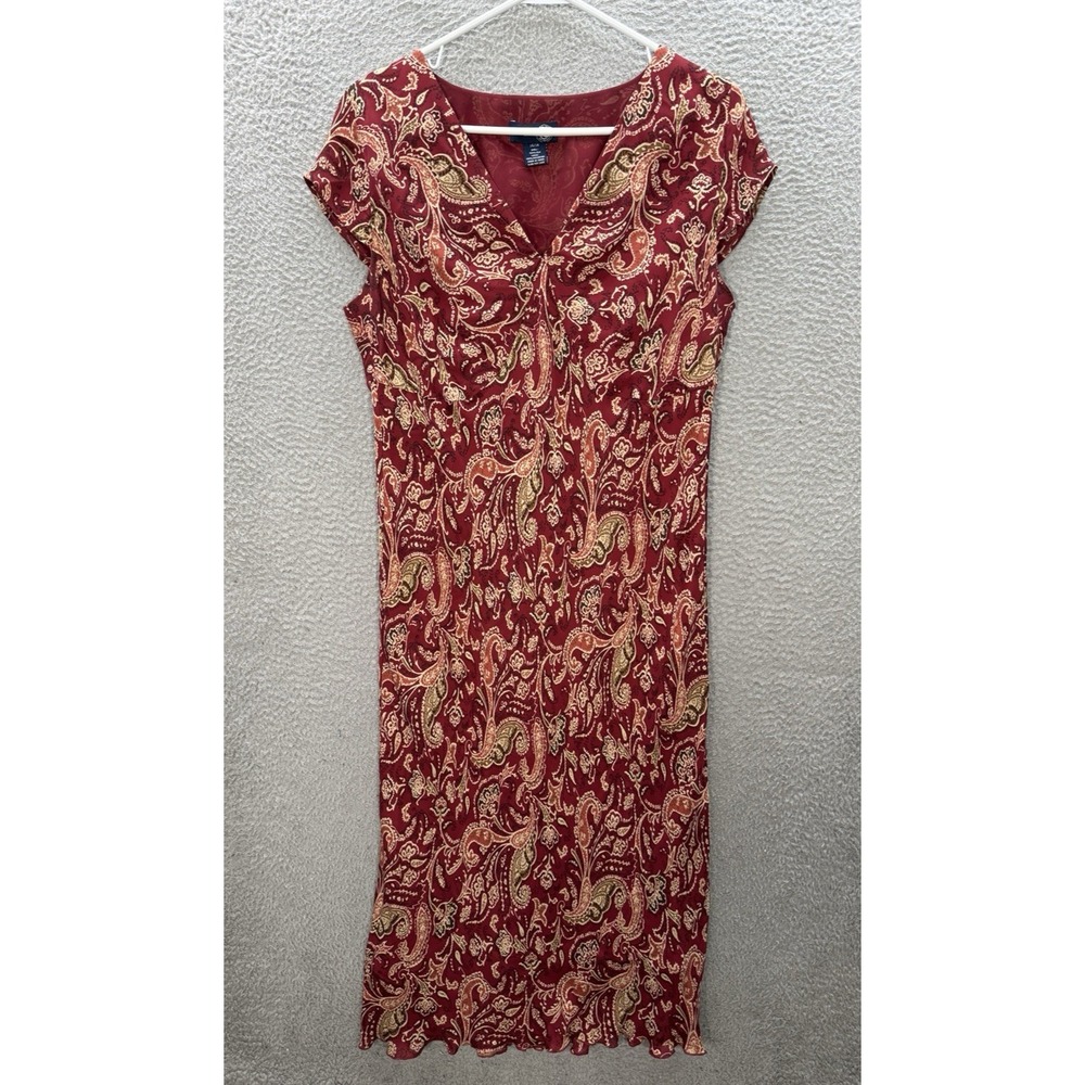 Venezia‎ Dress Womens 14/16 Burgundy Paisley 100% Silk V Neck Maxi Lightweight